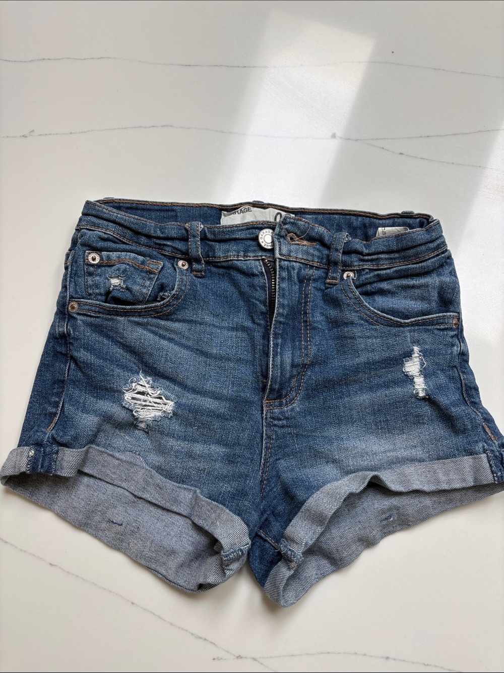 Garage Dark Blue Distressed Denim Jean Shorts